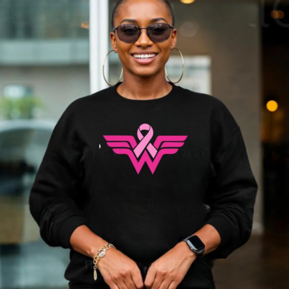 Wnder Women Cancer Ribbon Sweatshirt  (Color: Black/New)